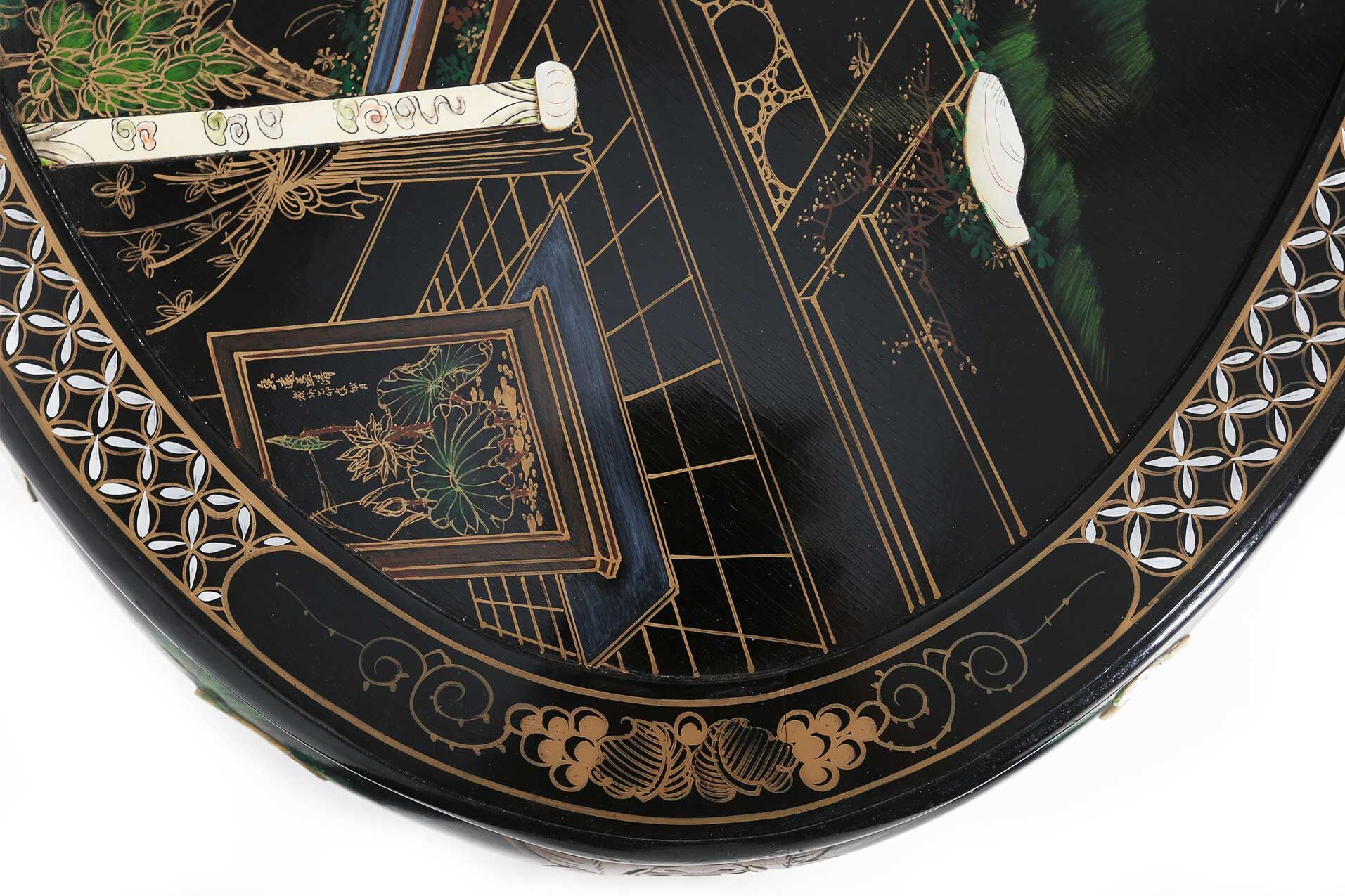 Chinese black lacquered wood coffee table