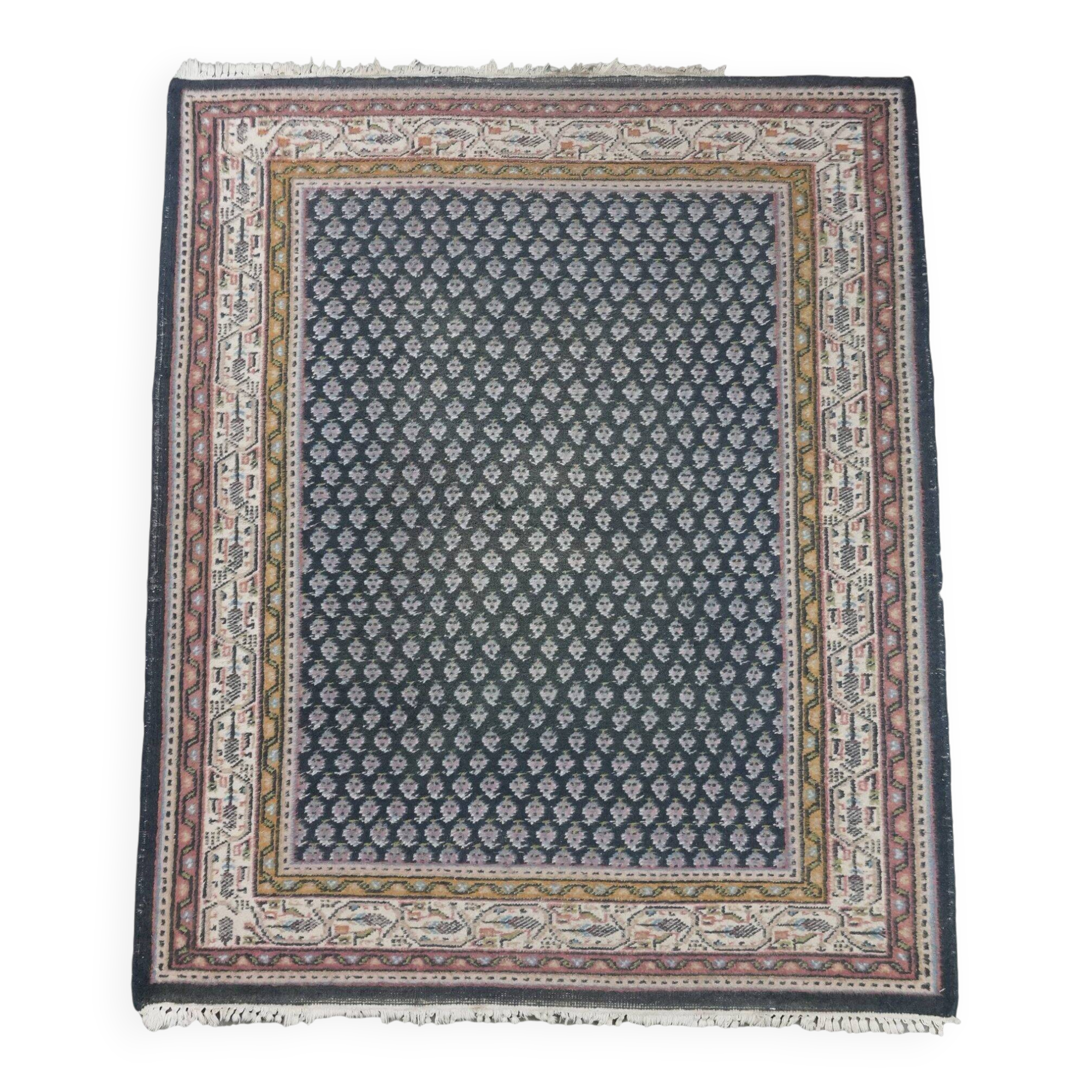 Beautiful vintage oriental rug with mainly blue colours 195x147cm