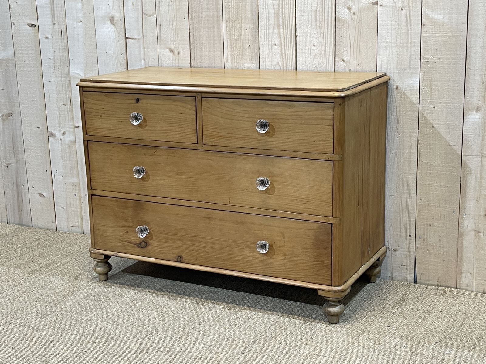 Nineteenth century Victorian chest of drawers in fir and glass buttons
