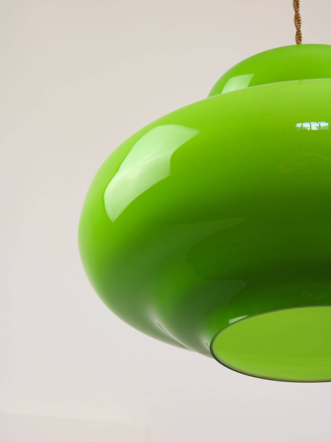 Mid-Century Italian Green Glass and Brass Pendant Lamp