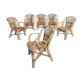 Set of Pierre Hardy rattan armchairs