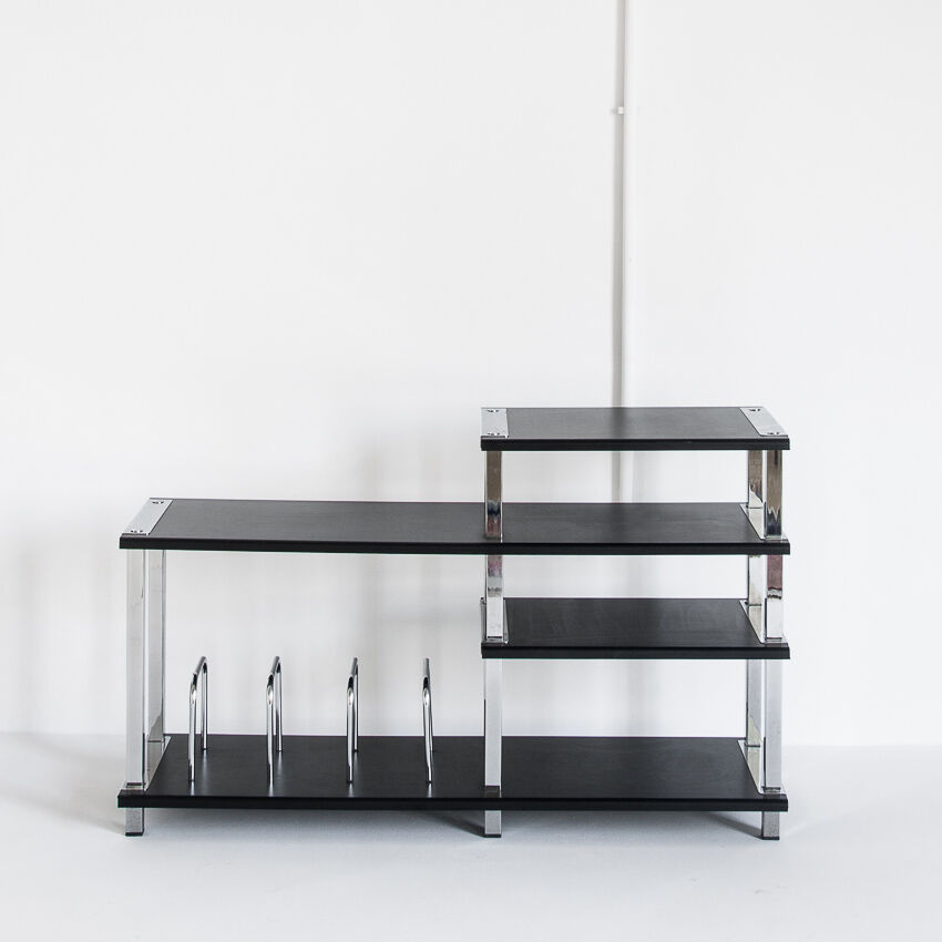 Vintage Hi-Fi furniture in lacquered wood and chrome iron, Spain, 1980