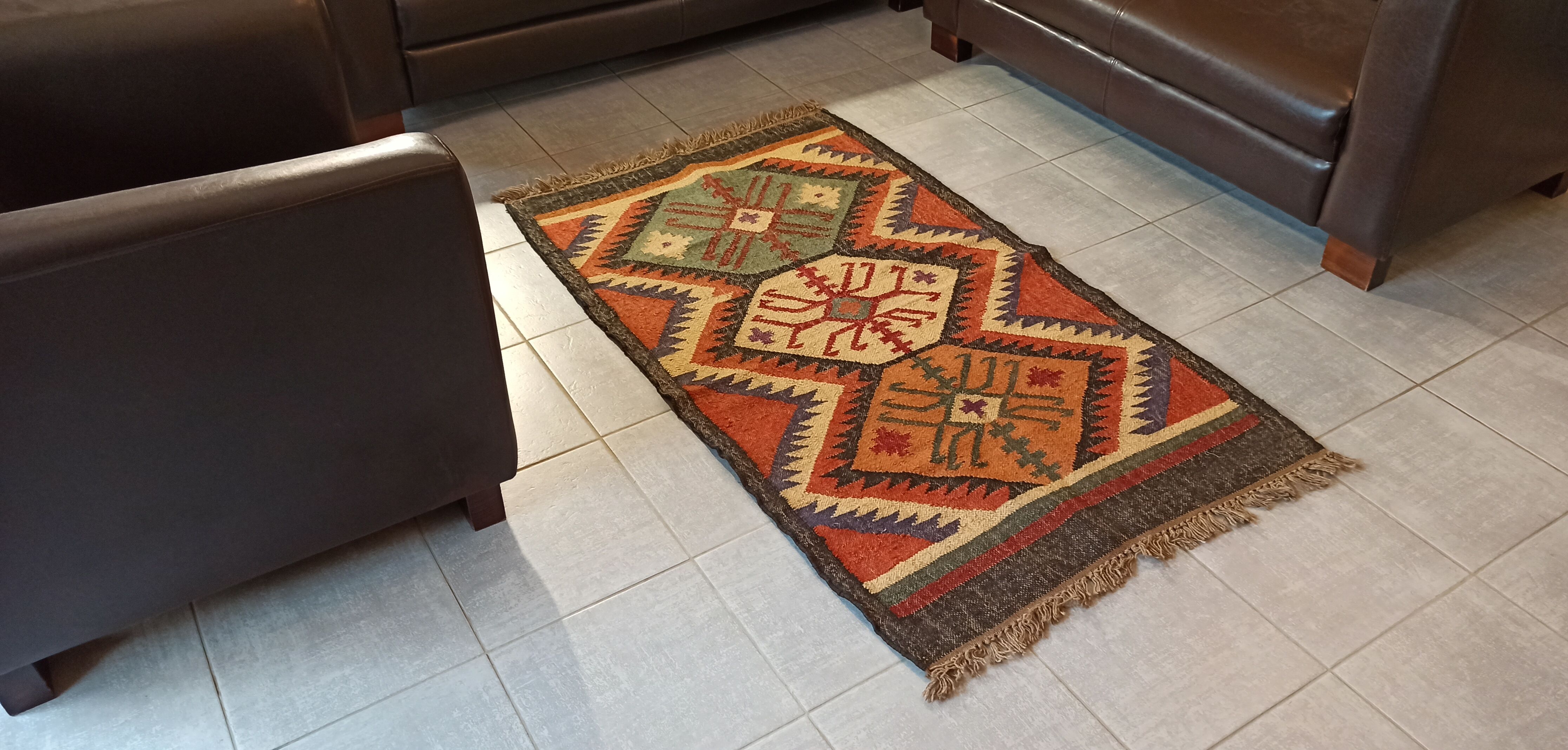 Kilim cotton and burlap carpet - 90cm x 160cm