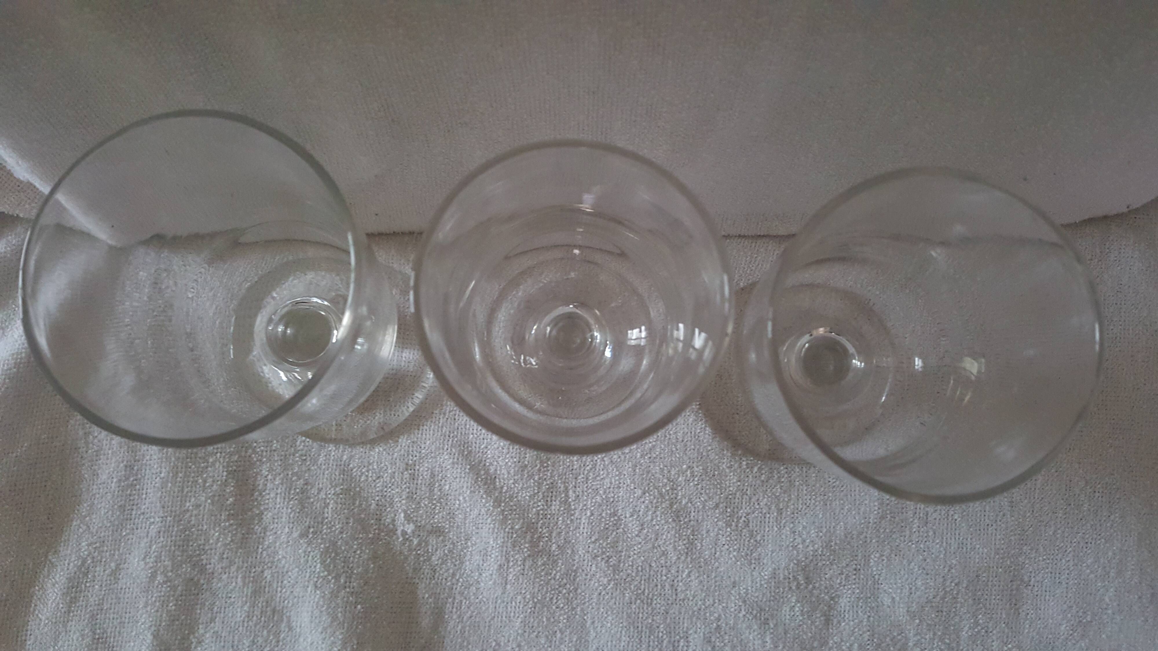 3 old big glasses thick blown with the mouth