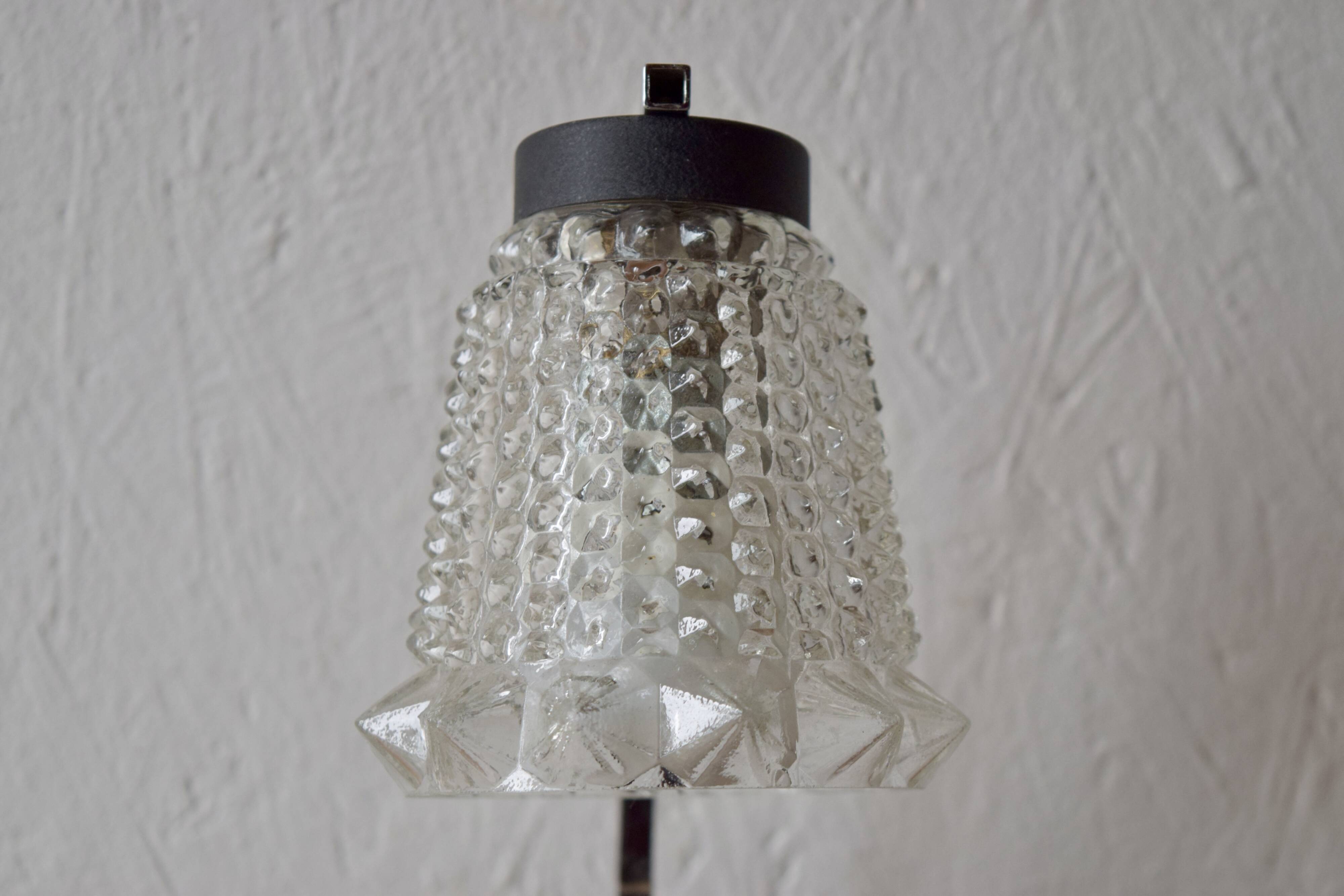 Small vintage bedside lamp in molded glass, chrome metal and steel - 1950s