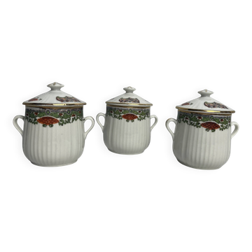Série trois pots à crème porcelaine cannelée XXème