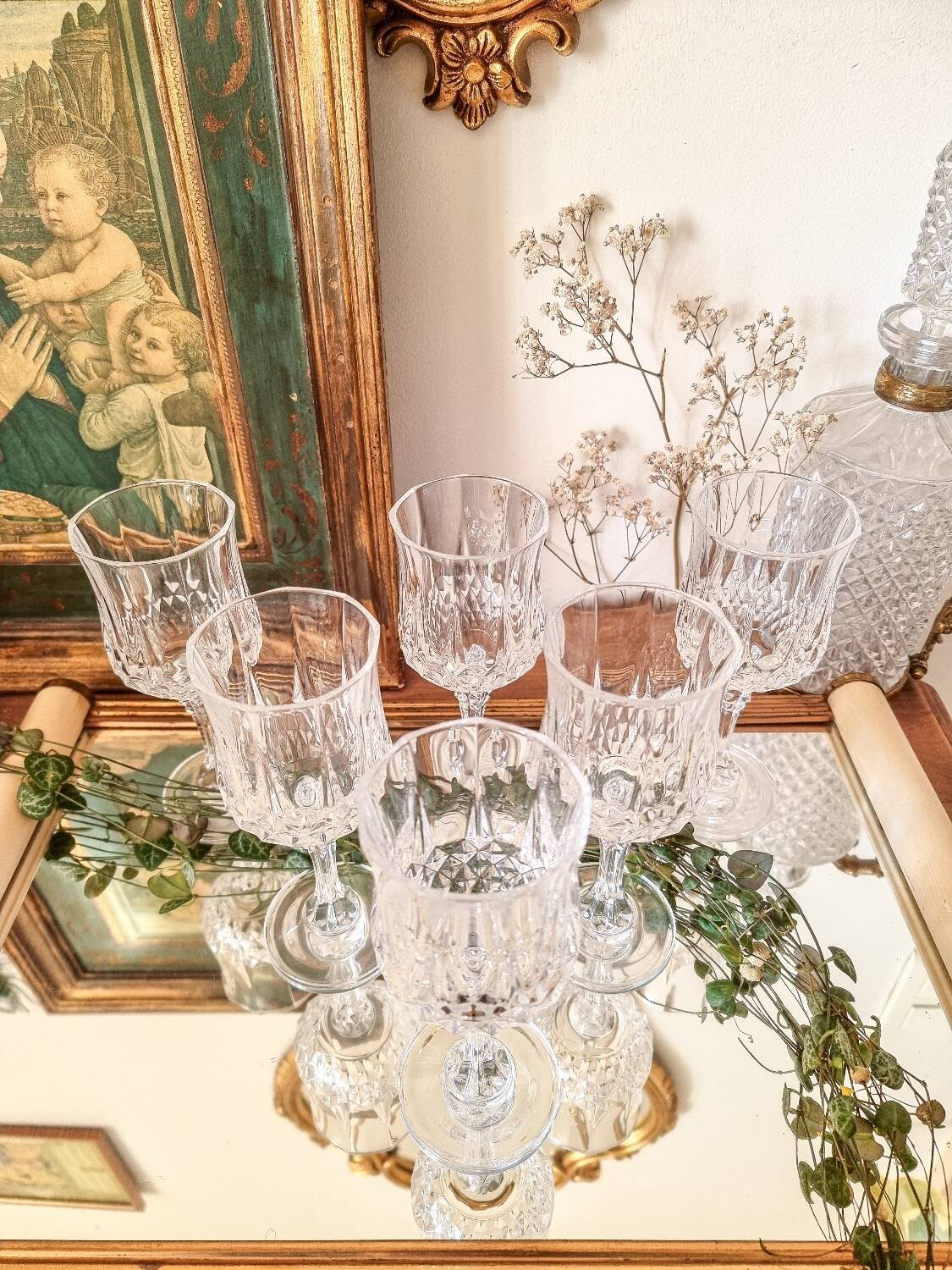 6 crystal stemmed glasses, Cristal d'Arques, Longchamp model