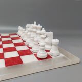 Red and white chess set in volterra alabaster handmade, made in italy1970