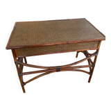 Ensemble bureau et chaise et table gigogne rotin
