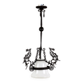 Lustre ancien en fer forgé et verre, Italie, XXe siècle
