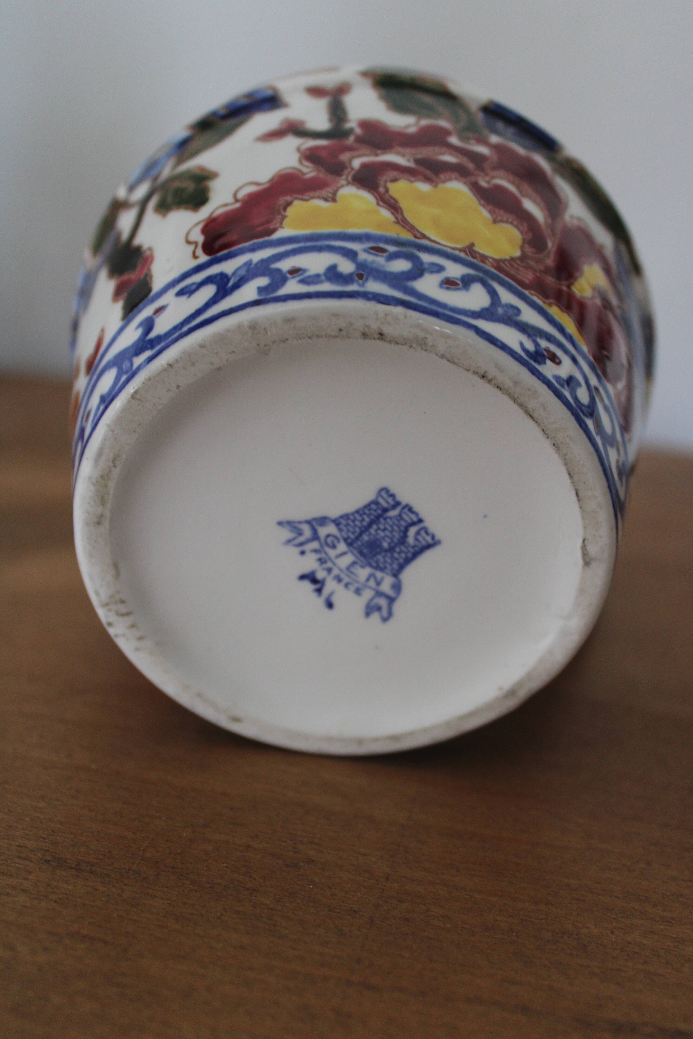 Gien earthenware peony pitcher