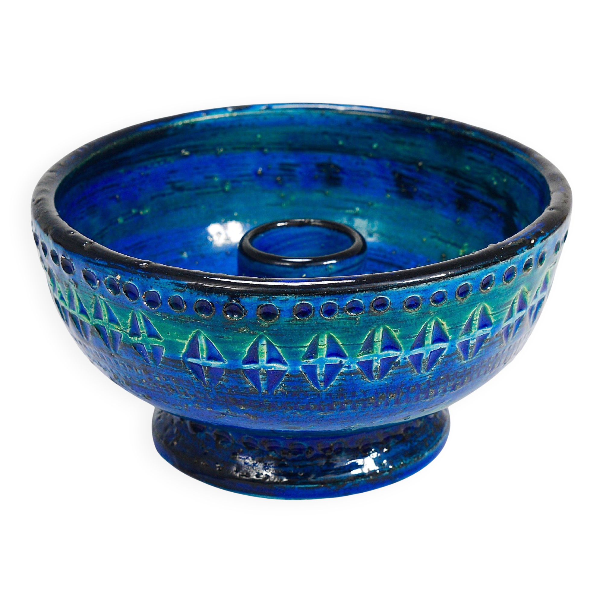 Mid-century candle holder Aldo Londi Bitossi Rimini Blue enamel, 1950s