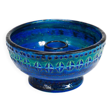 Porte-bougie bol mi-siècle Aldo Londi Bitossi Rimini Bleu émaillé, années 1950