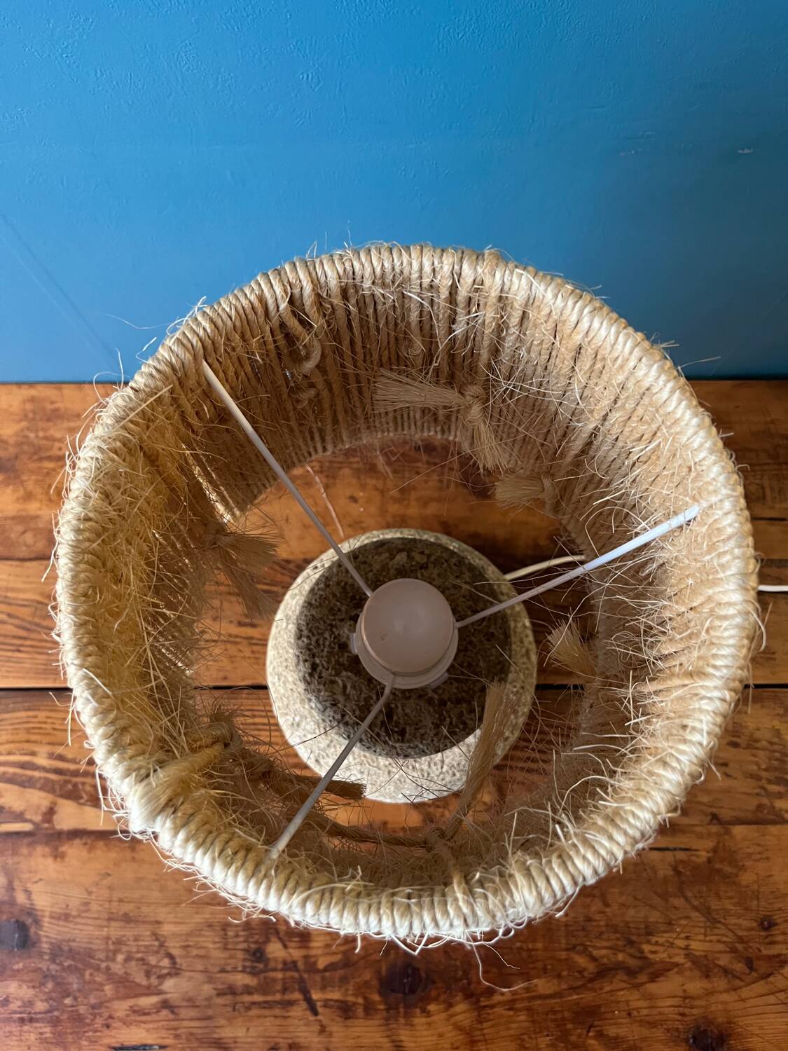 60s lamp in stone with artisanal rope shade
