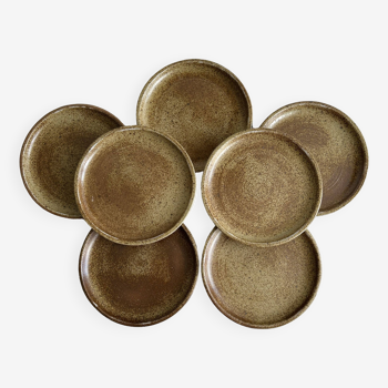 7 pyrite stoneware dessert plates.