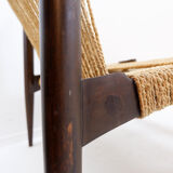 Pair of lounge chairs in woven jute rope and solid wood