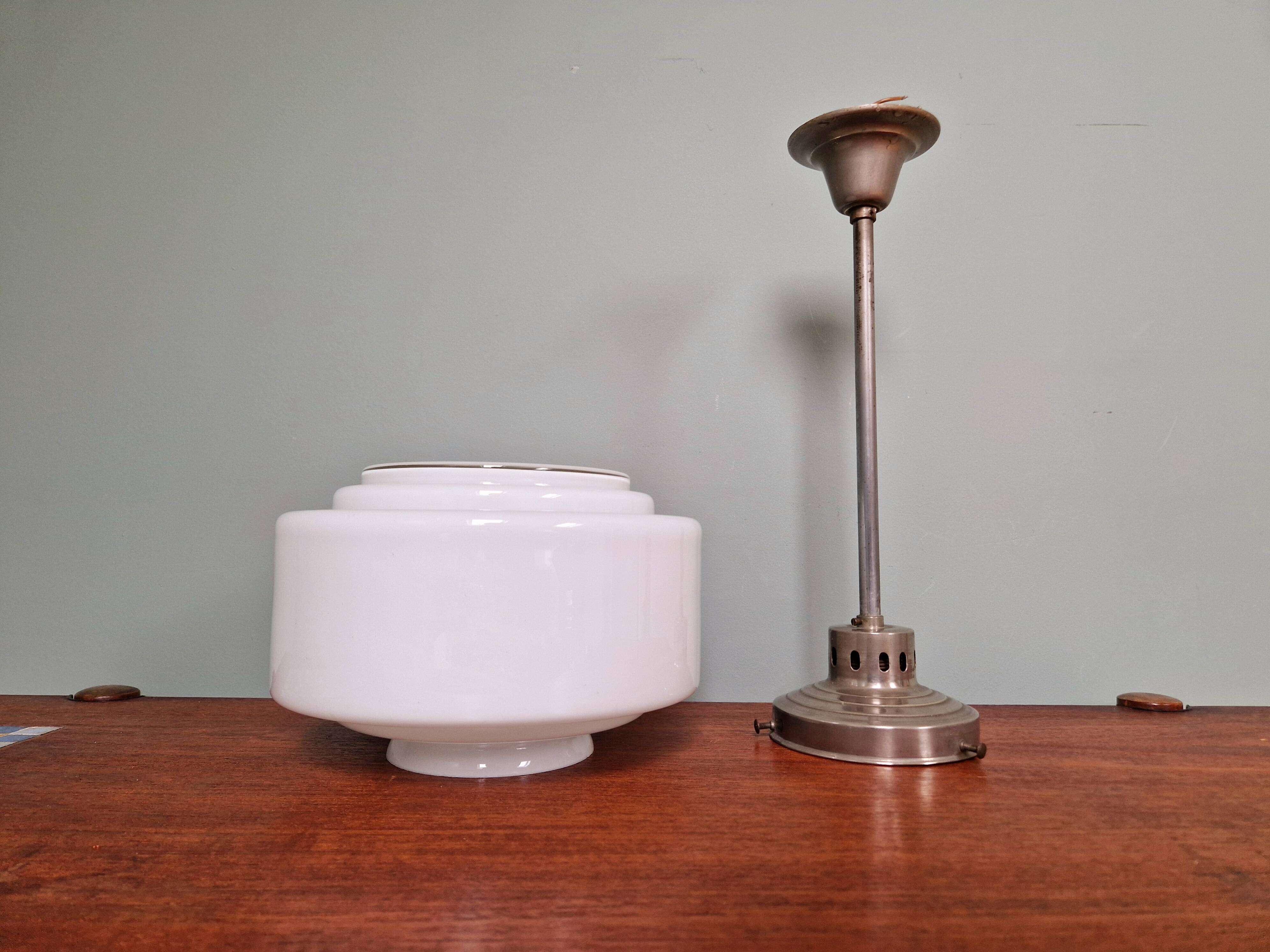 Art Deco pendant light in white opaline glass, 1930s