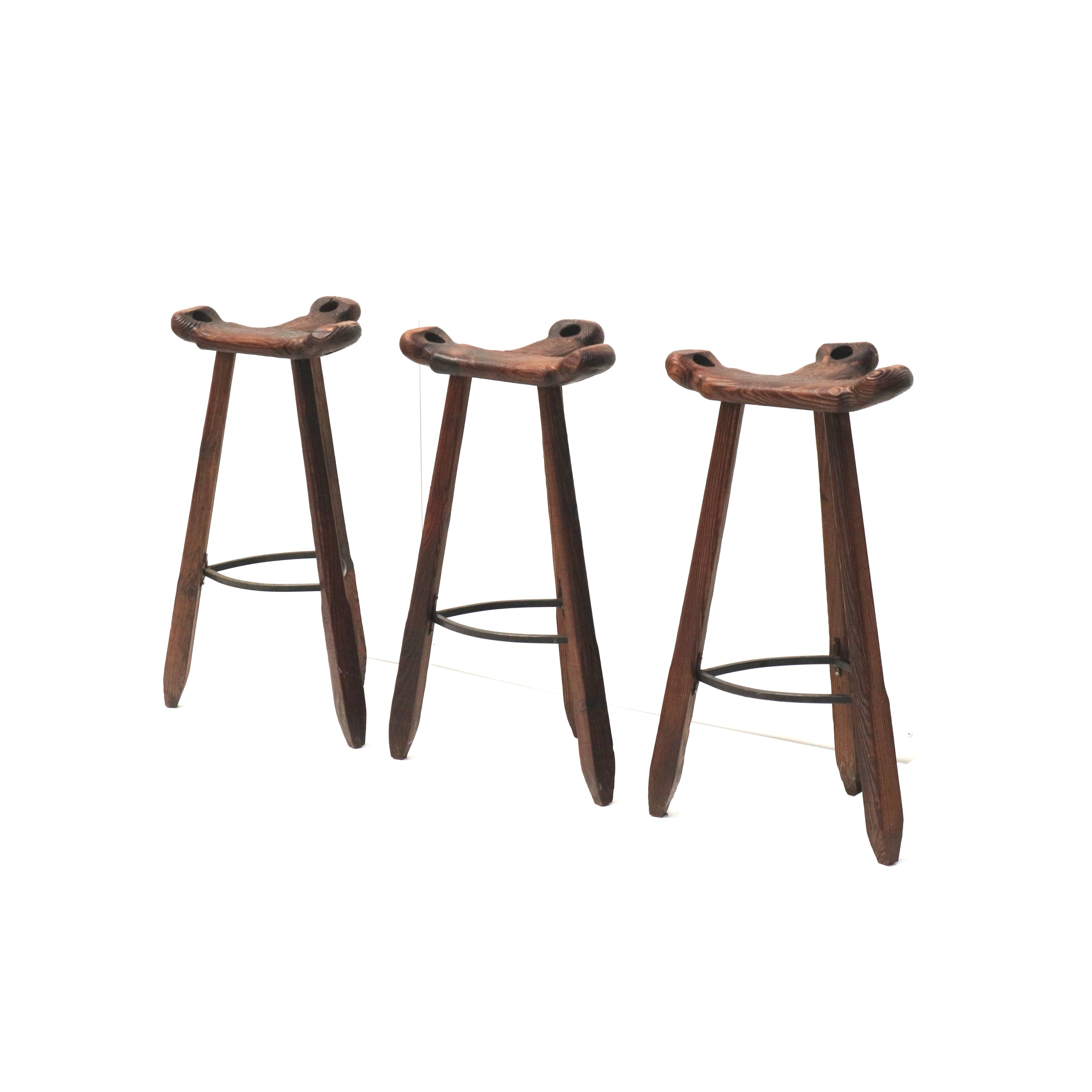 3x Vintage Spanish brutalist ‘Marbella’ stool by Confonorm, 70s