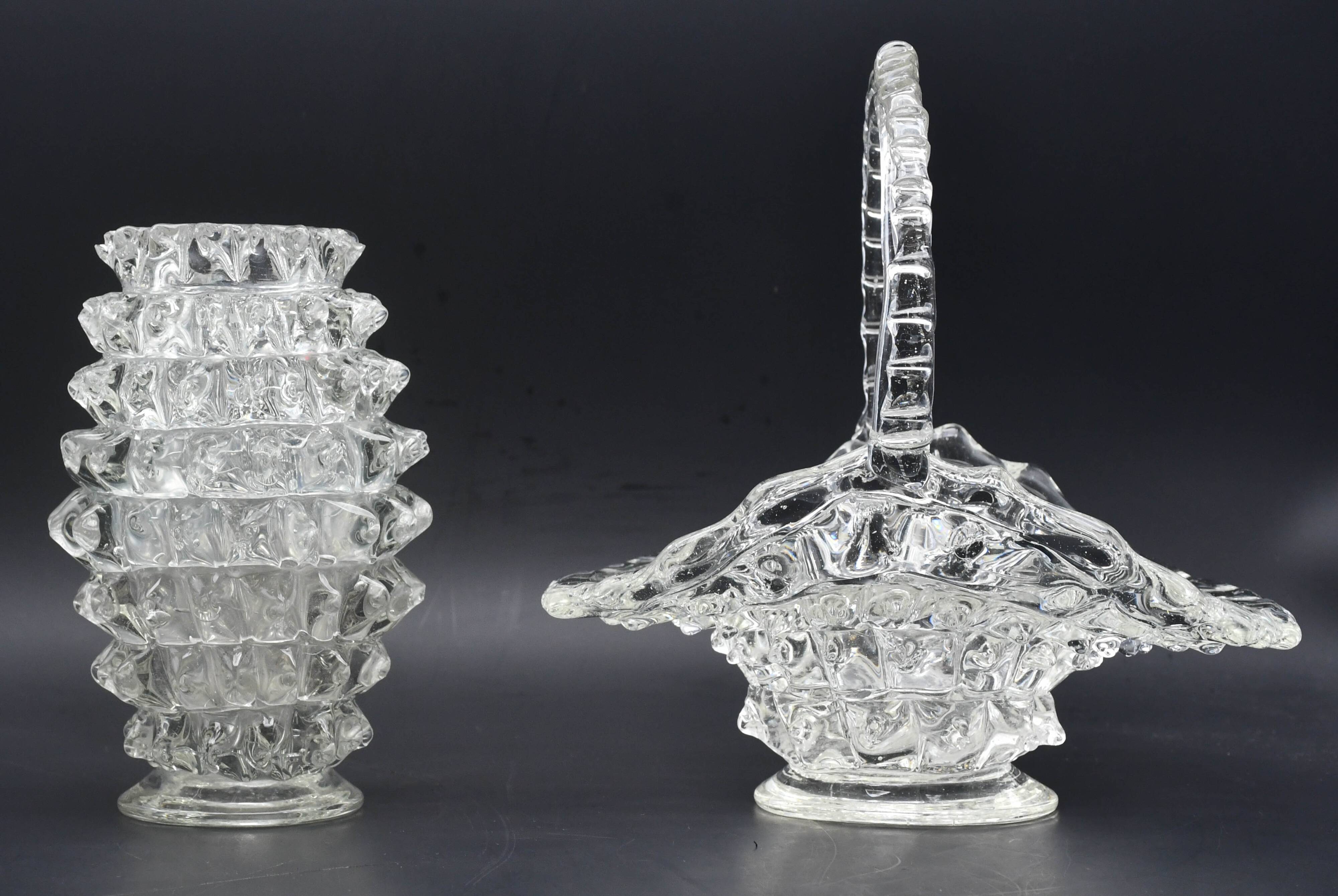 Set of 2 Ercole Barovier Rostrato Murano Italian Glass Vase for Barovier & Toso