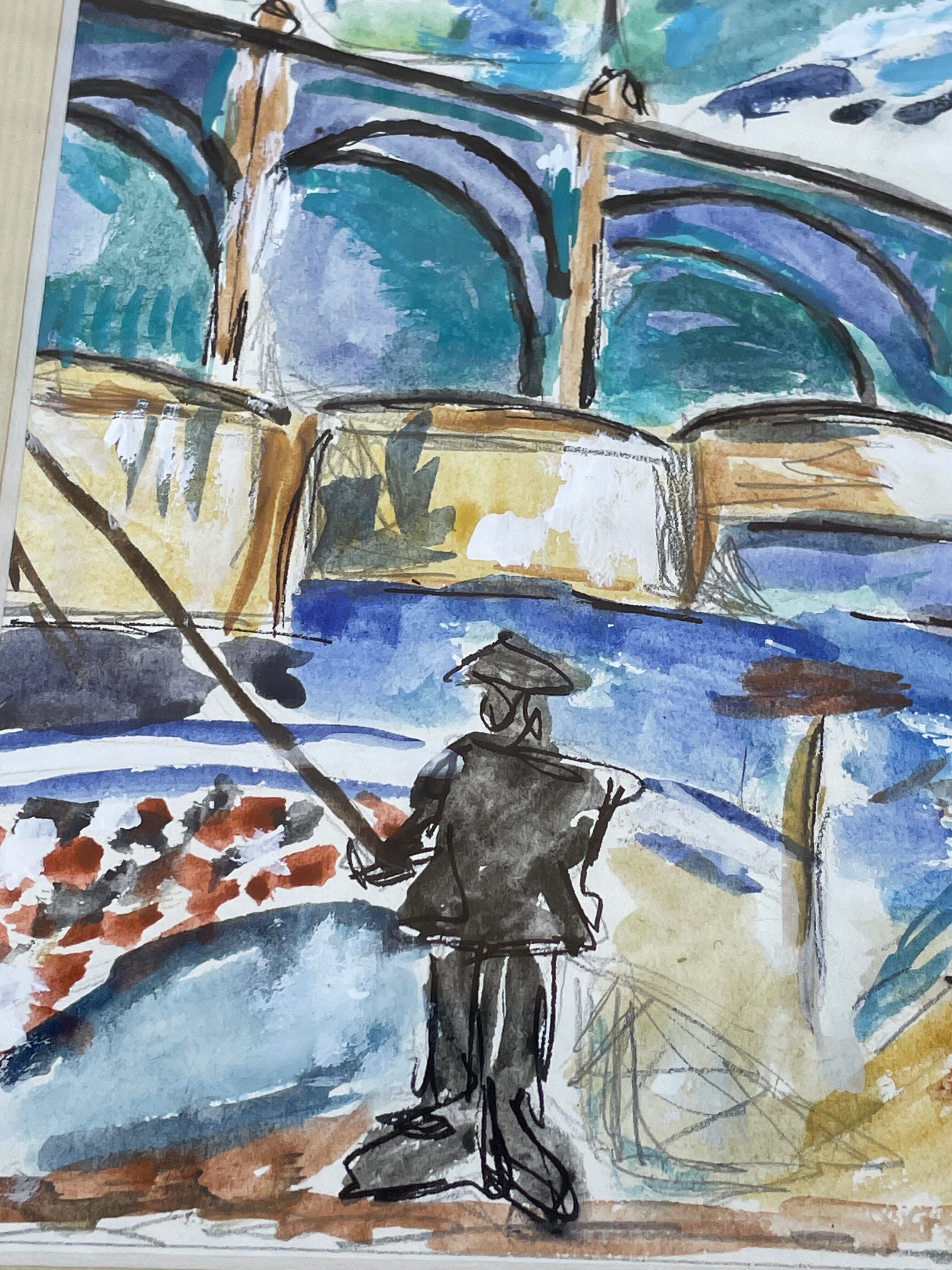 Modern painting painting seen from the bridge of Chatou XXth