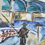 Tableau peinture moderne vue du pont de Chatou XXe