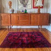 Mid-century Modern Bordeaux Red Rya Rug by Gull-Britt Johansson for NIAB, Sweden