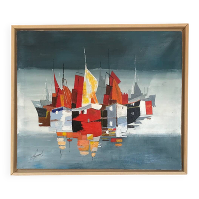 Marine.huile sur toile double-face signée michel leveau
