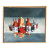 Marine. double-sided oil on canvas signed by michel leveau.