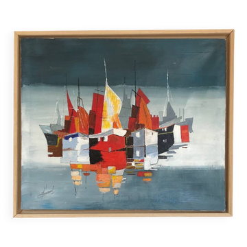 Marine. double-sided oil on canvas signed by michel leveau.