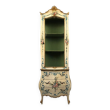 Venetian-style showcase chest of drawers in lacquered wood with flower painted decoration
