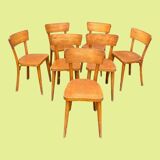 Set of 7 Baumann bistro chairs in light beech