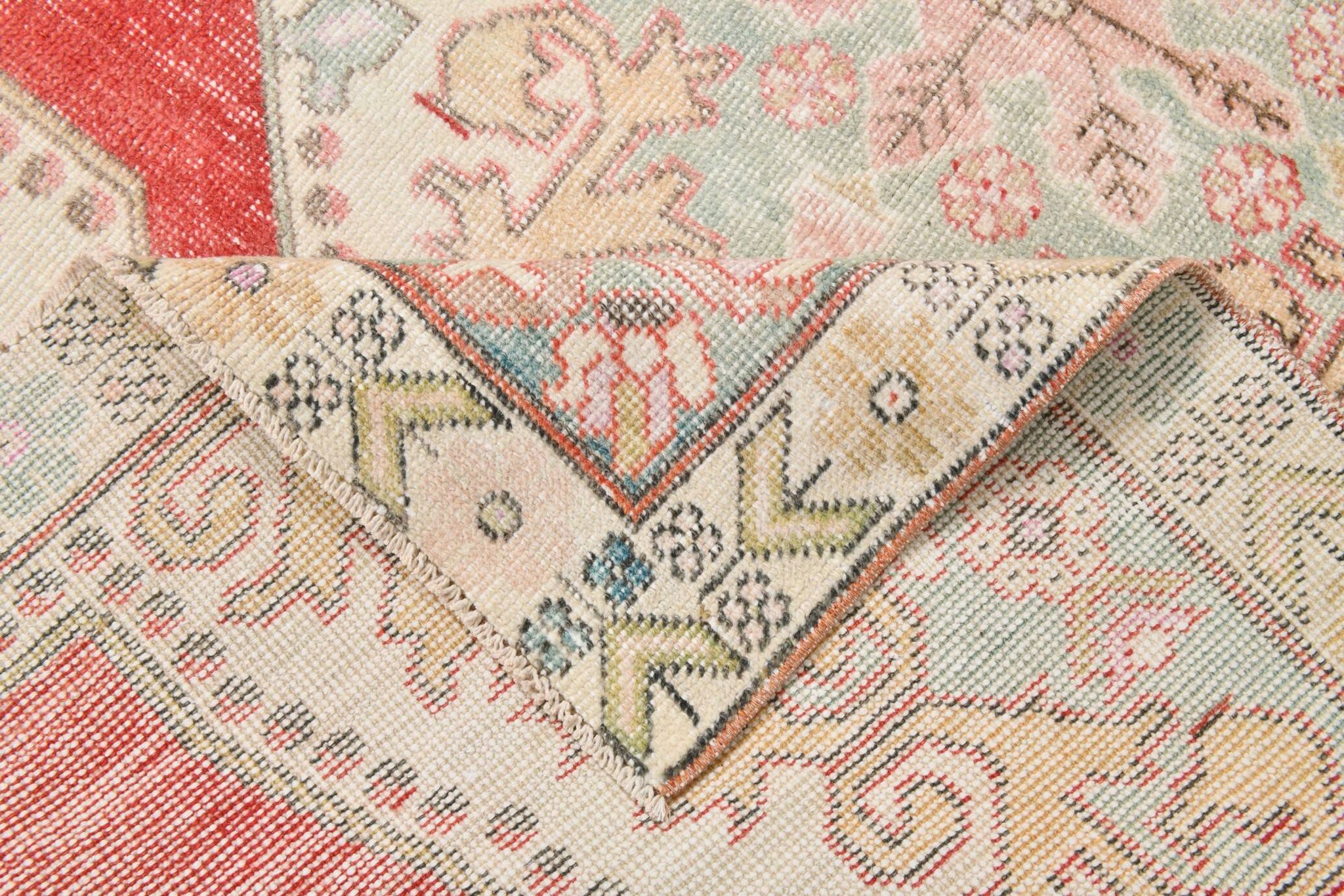 4x7 Red & Cream Antique Vintage Rug, 129x216Cm SK 22247
