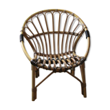 Armchair in rattan and scoubidou