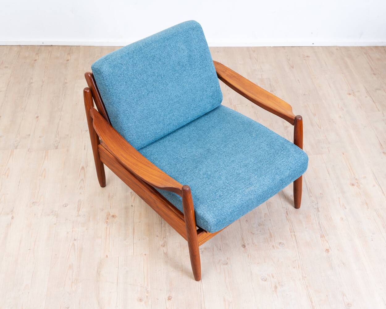 Fauteuil Teak années 60 Bleu