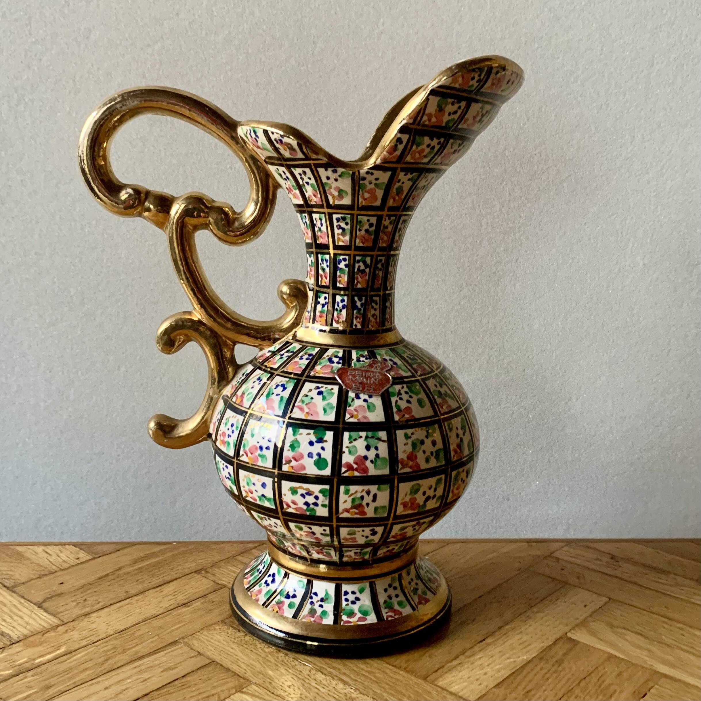 Old vase - Hubert Bequet - hand-painted floral decoration - Made in Belgium