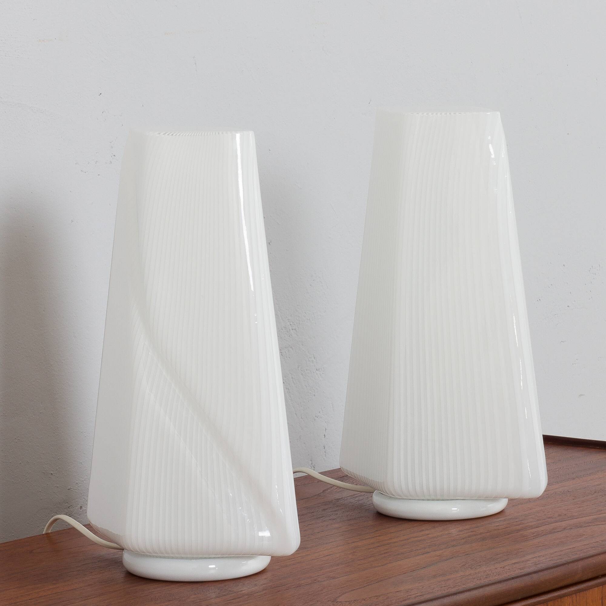 Pair of Italian striped Murano glass table lamps in style of Lino Tagliapie