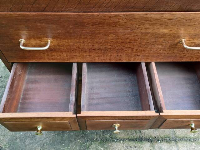 High chest of drawers, Stag brand, 1980s, vintage, United Kingdom