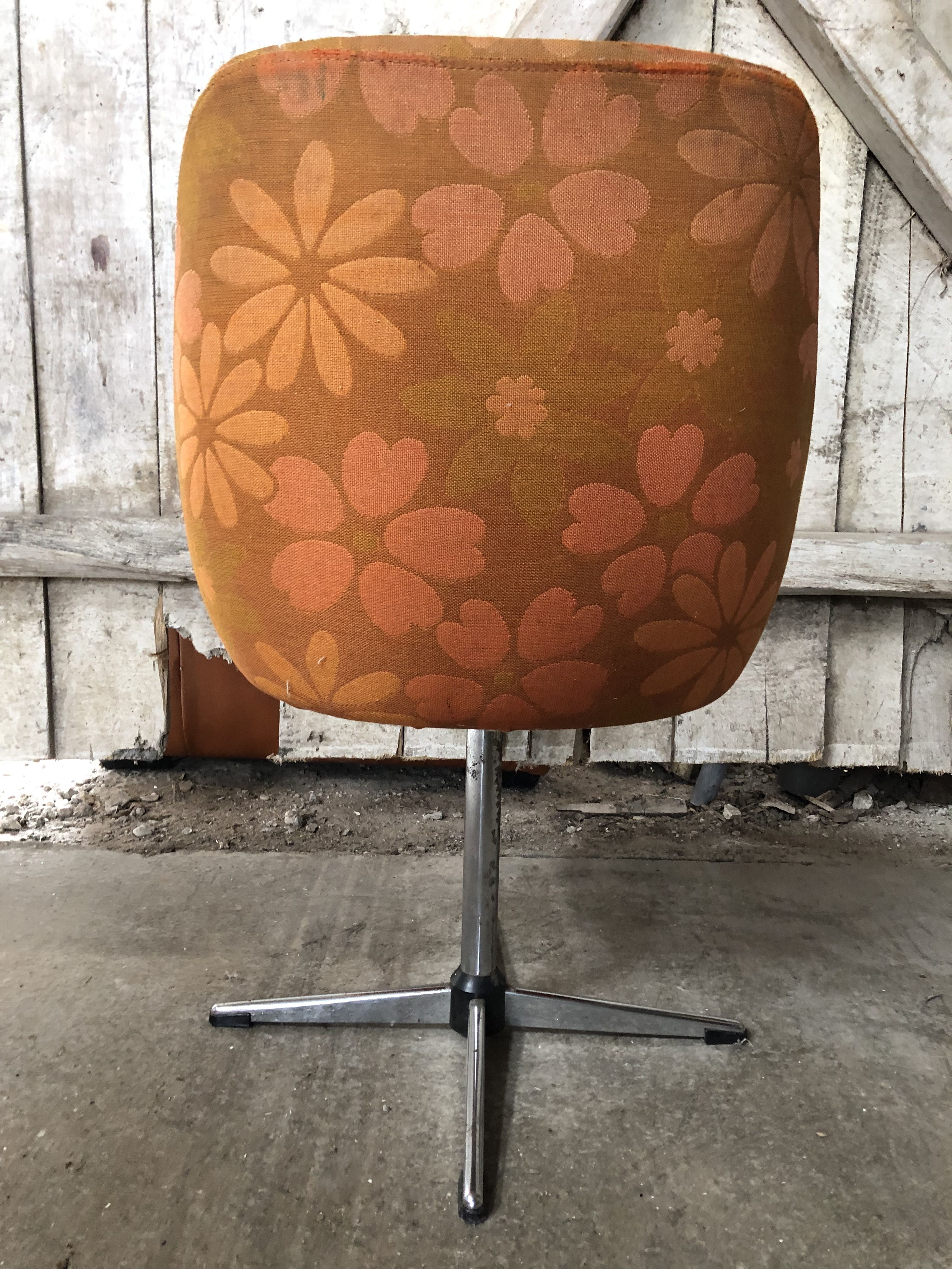 Old chair shell fabric flowers orange
