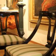 18th Century French Directoire Mahogany Chairs with Silk Blend Upholster Fabric, Set of 4