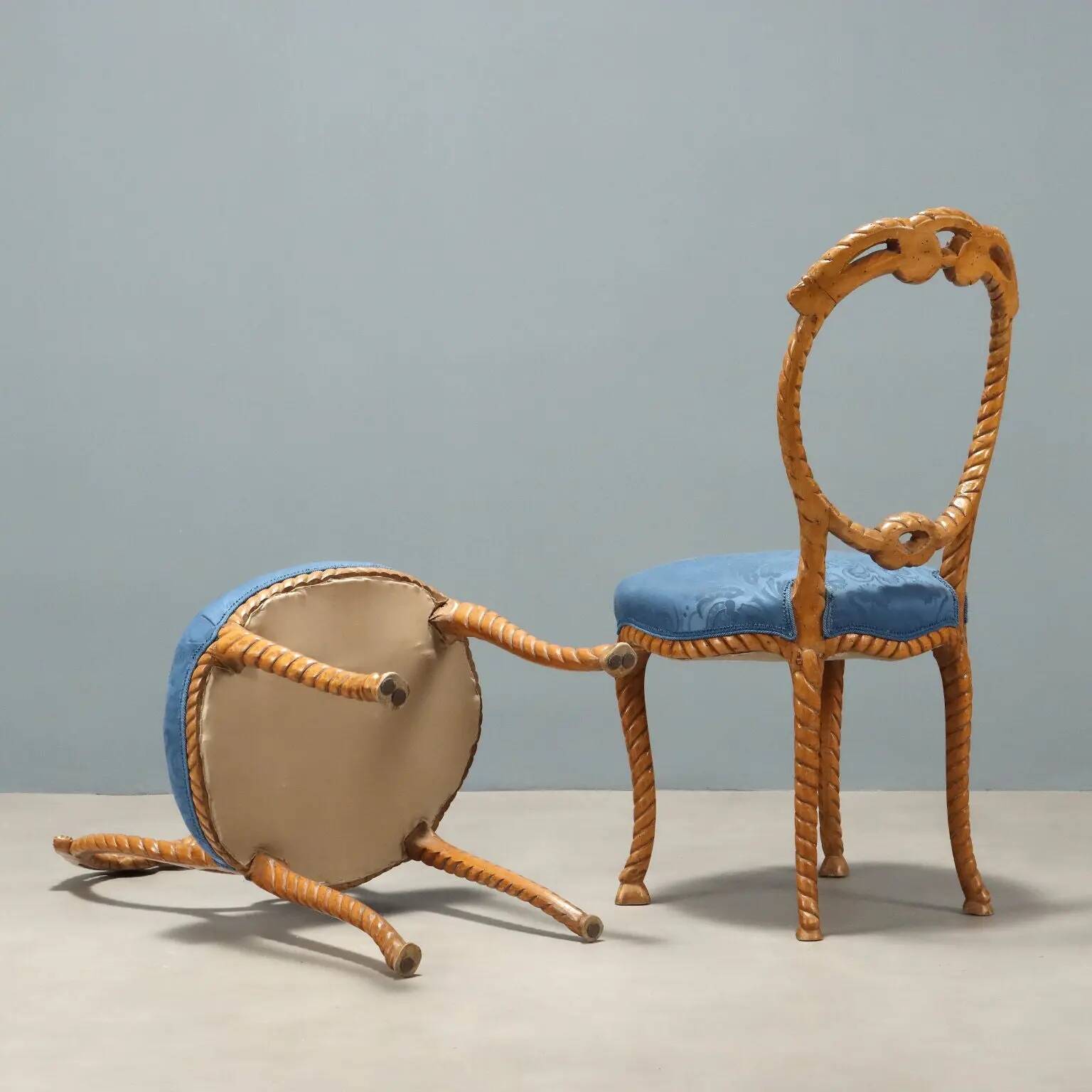 Antique beech chairs with upholstered seats, Italy, 19th century.