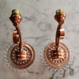 Pair of art deco wall light in glass and copper