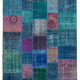 Handwoven anatolian contemporary 204 cm x 300 cm blue patchwork carpet