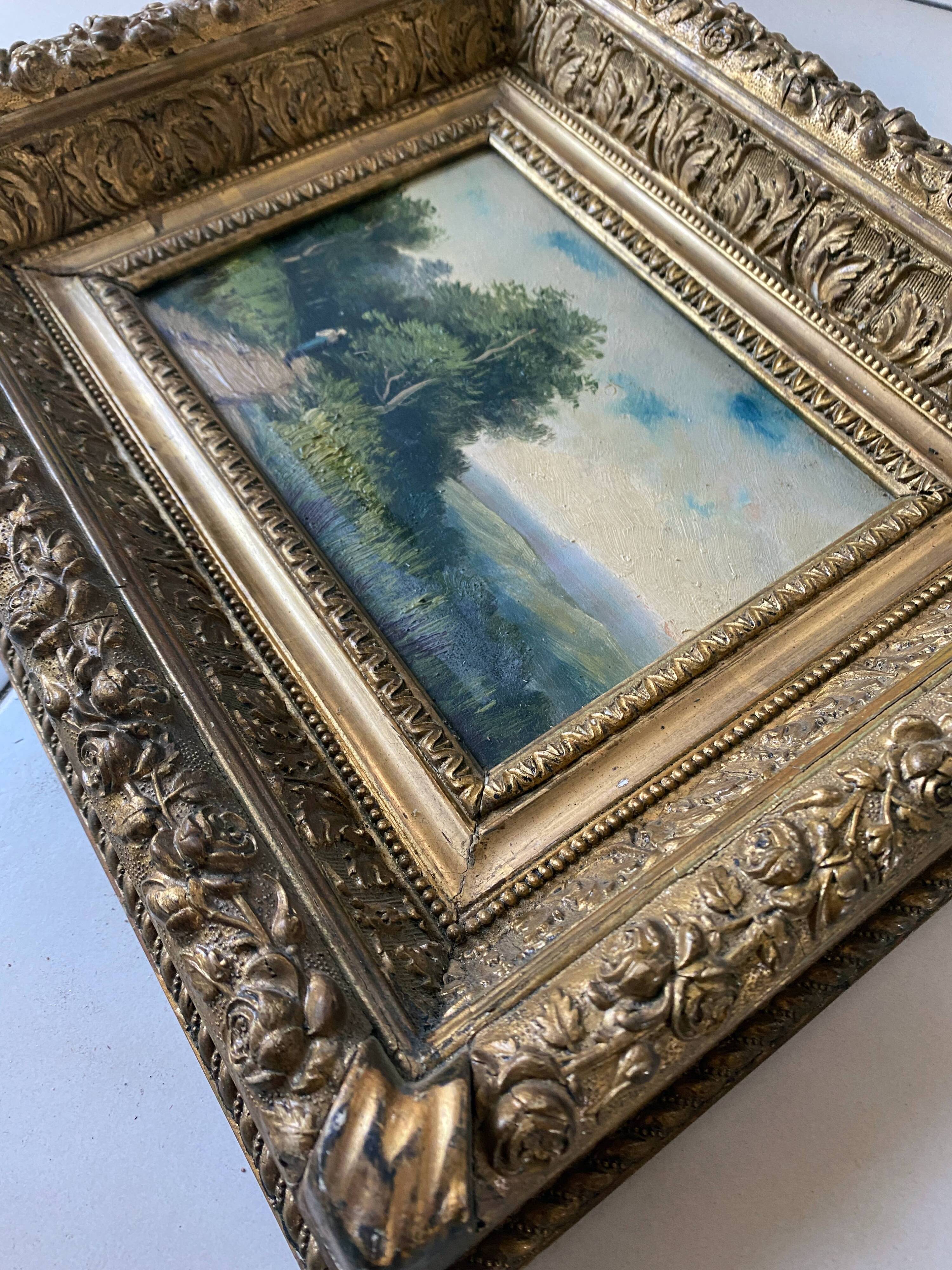 Hsp 19th century barbizon paintings "animated landscape" + frame
