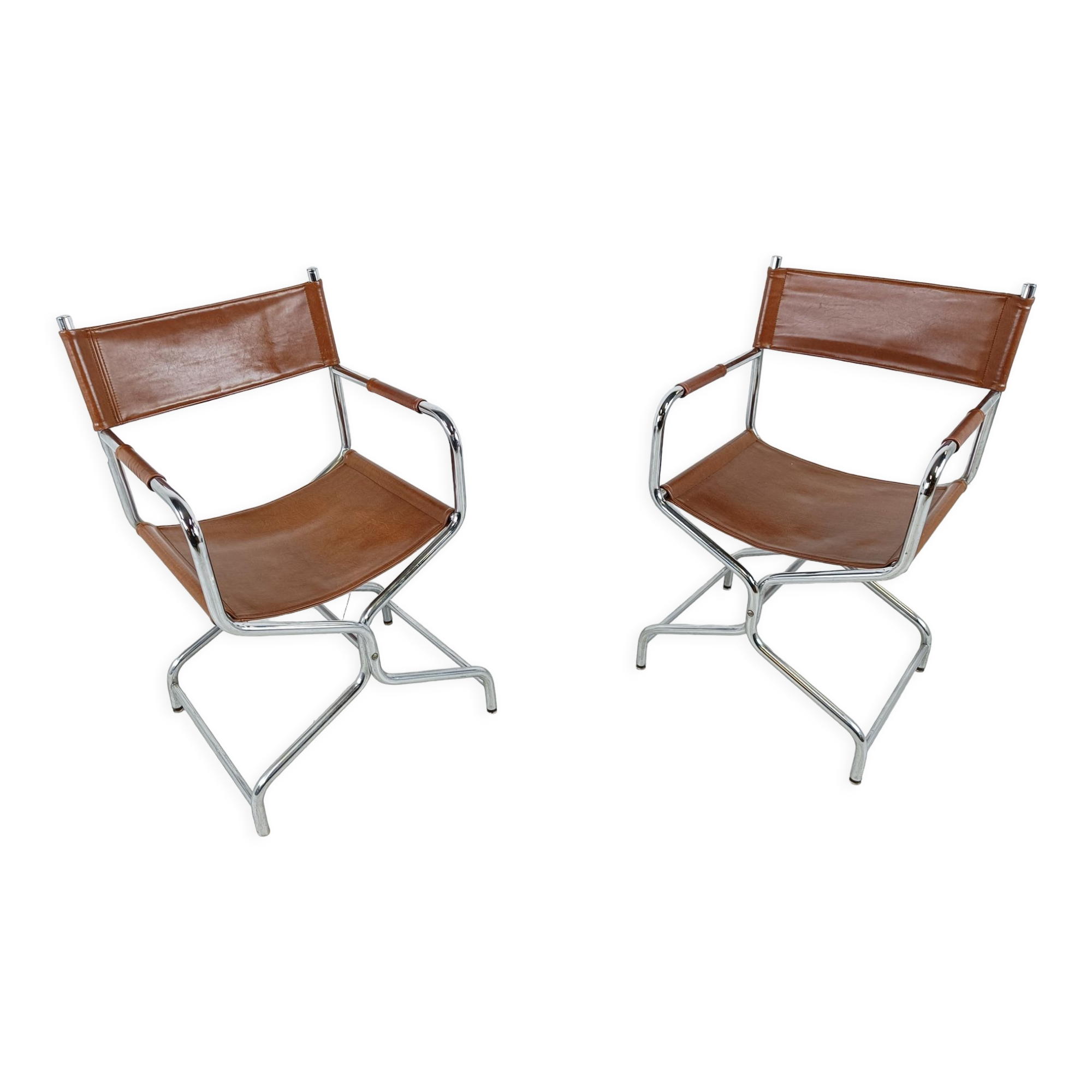Vintage leather folding chairs set of 2, 1970s