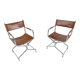 Vintage leather folding chairs set of 2, 1970s