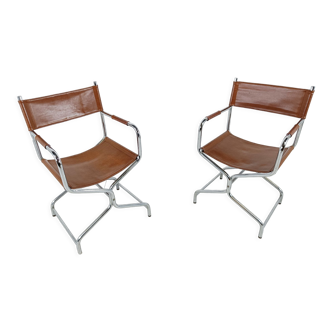 Paire de chaises pliantes en cuir vintage de 2, années 1970