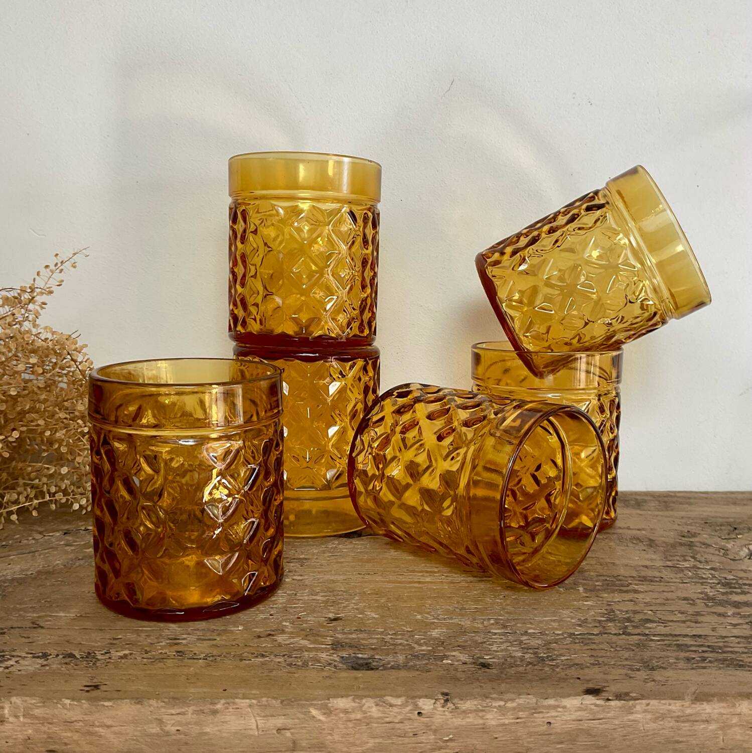 6 Pernod amber glasses