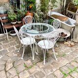 Garden furniture in white wrought iron and beveled glass early twentieth century