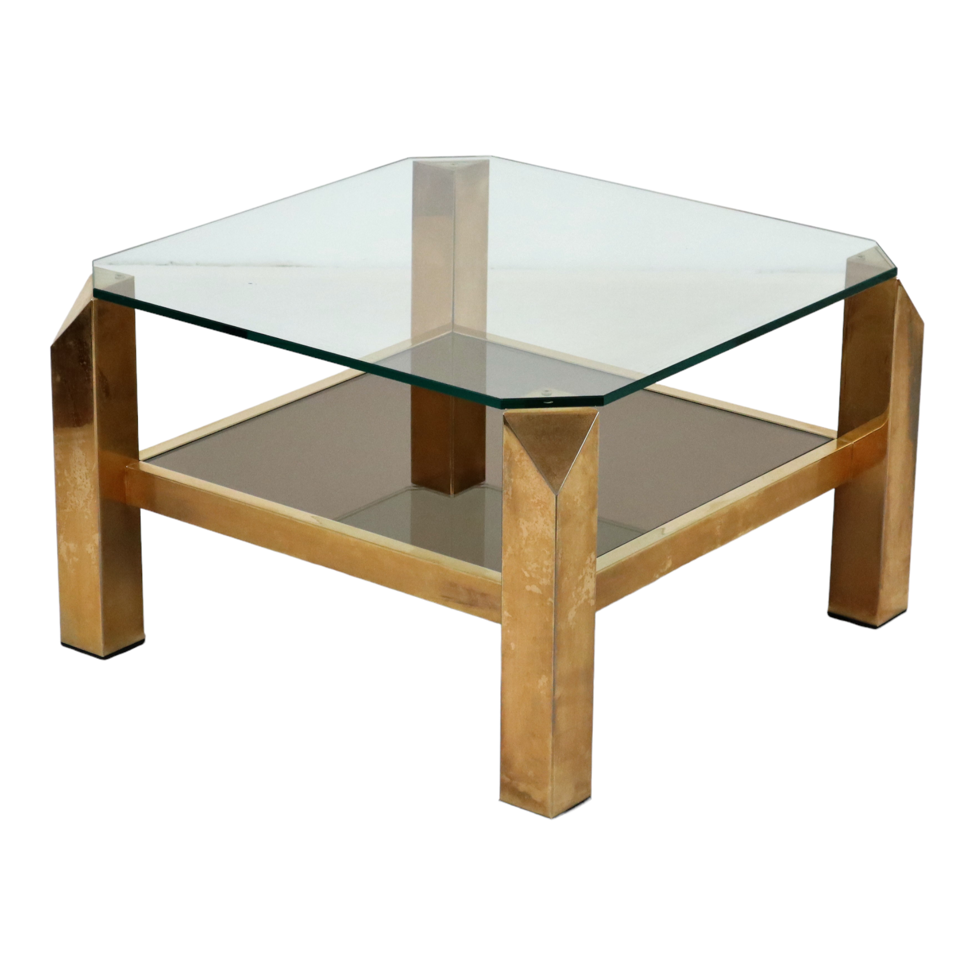 Table d'appoint table basse plaqué or 23 carats verre belgochrom seventies 60cm