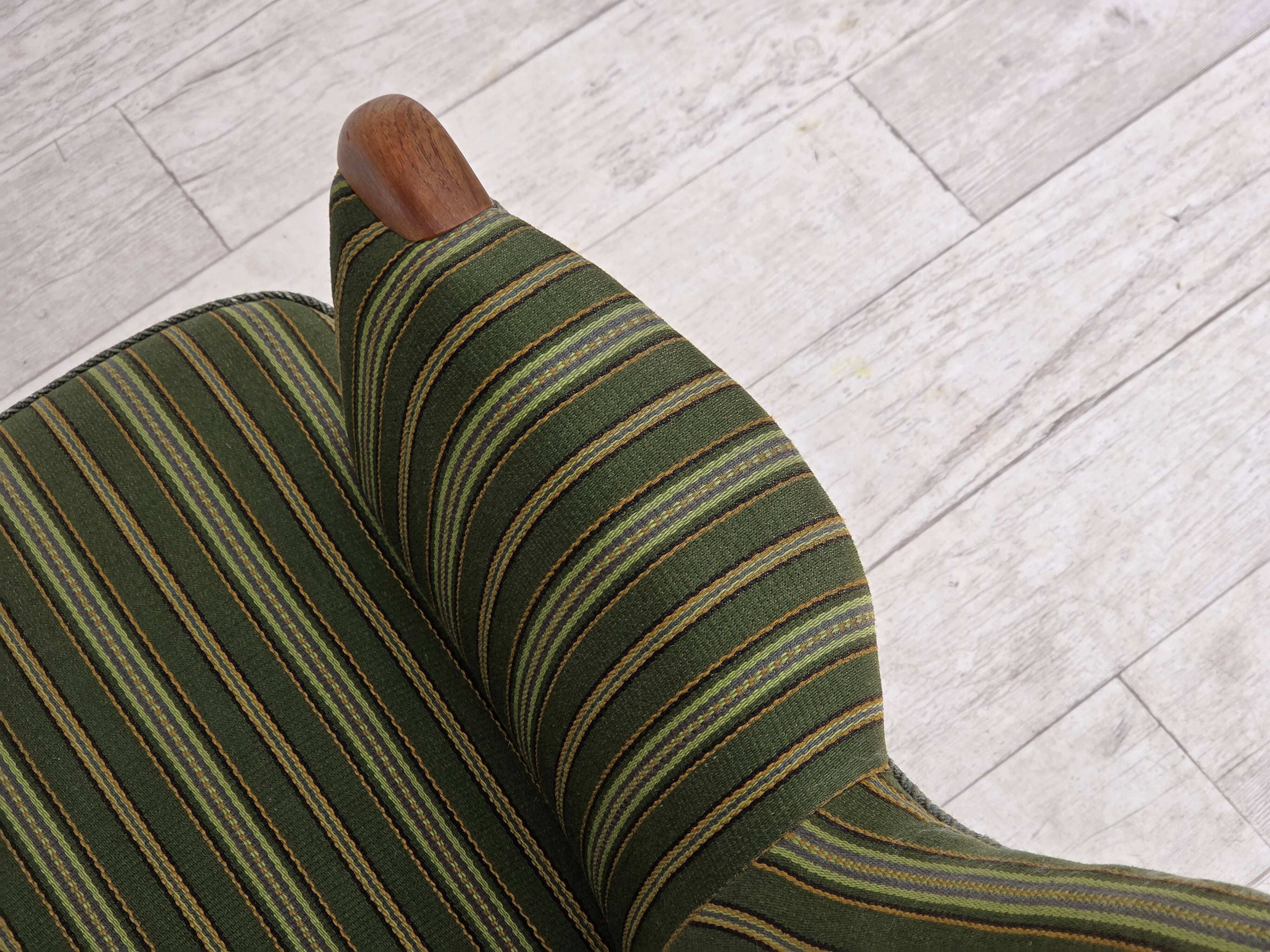 1960s, Danish armchair, green furniture wool, teak wood.